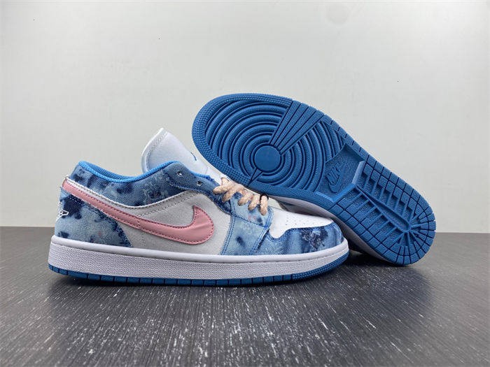 Air Jordan 1 Low Washed Denim/White-Pink