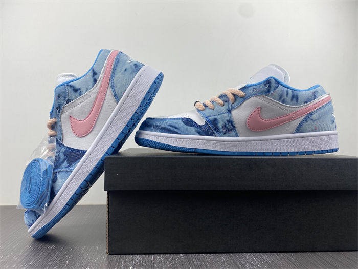 Air Jordan 1 Low Washed Denim/White-Pink